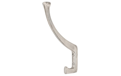 Vintage-style brushed nickel tree hook. Great for kitchens, bathrooms, hallways, hall trees, furniture, bedrooms. Made of solid brass material, the hook is durable for clothing, towels, bags. satin nickel finish. Timeless classic hook. Mission Style / Arts & Crafts, Craftsman Style. Reproduction Hardware.