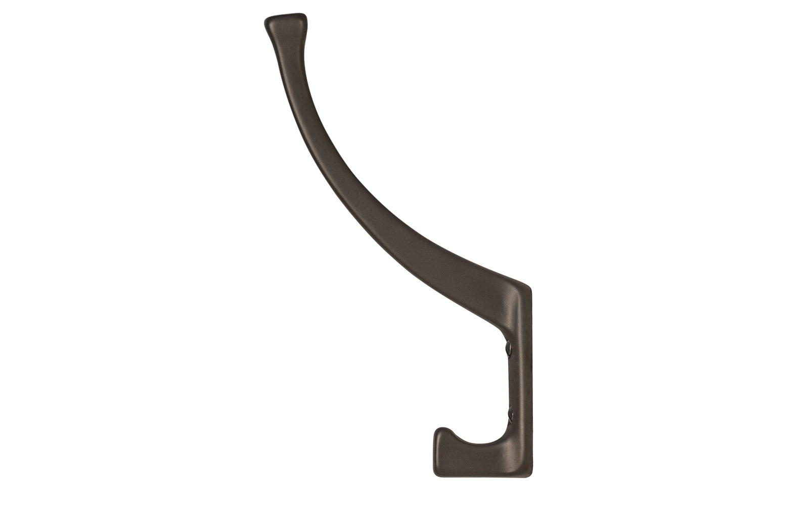 Vintage-style oil rubbed bronze hall tree hook. Great for kitchens, bathrooms, hallways, hall trees, furniture, bedrooms. Made of solid brass material, the hook is durable for clothing, towels, bags. Oil rubbed bronze finish. Timeless classic hook. Mission Style / Arts & Crafts, Craftsman Style. Reproduction Hardware.