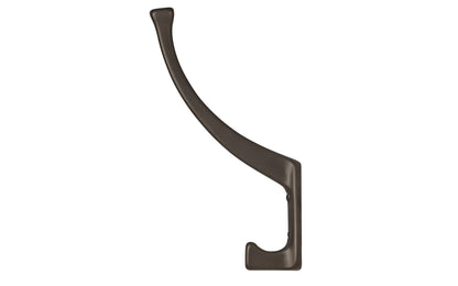 Vintage-style oil rubbed bronze hall tree hook. Great for kitchens, bathrooms, hallways, hall trees, furniture, bedrooms. Made of solid brass material, the hook is durable for clothing, towels, bags. Oil rubbed bronze finish. Timeless classic hook. Mission Style / Arts & Crafts, Craftsman Style. Reproduction Hardware.