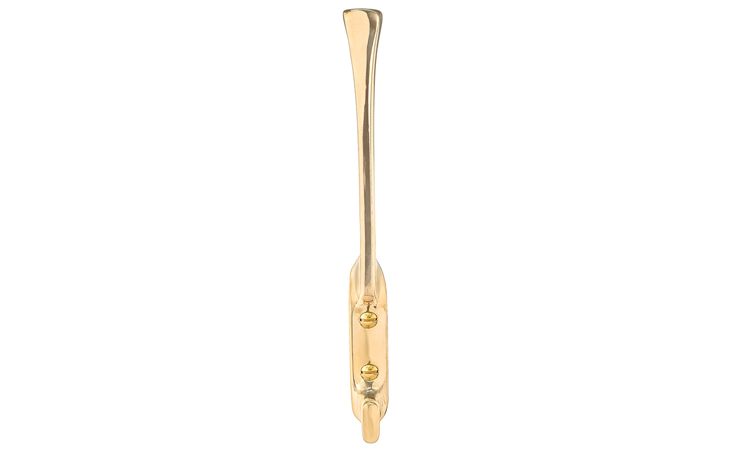 Vintage-style unlacquered brass hall tree hook. Great for kitchens, bathrooms, hallways, hall trees, furniture, bedrooms. Made of solid brass material, the hook is durable for clothing, towels, bags. Non-lacquered brass (will patina over time). Timeless classic hook. Mission Style / Arts & Crafts, Craftsman Style.