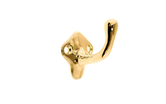Charming vintage-style unlacquered small brass hook. Great for kitchens, bathrooms, hallways, furniture, cabinets, bedrooms. Made of solid brass material, the hook is durable for clothing, towels, bags. Unlacquered brass (will patina over time). Timeless classic style - Early 20th century to Modern style interiors. Non-lacquered brass