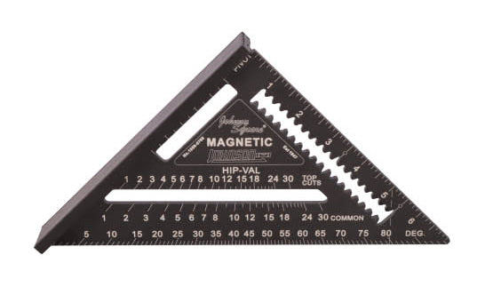 Johnson Level Model 1959-0700. Solid aluminum body with CNC machined edges for greater accuracy & durability. "EZ Read" laser etched graduations & numbers are highly visible. Anti-glare protective coating. Magnetic "Johnny Square". 2x4 board dimension markers. Johnson magnetic rafter square. 049448195909