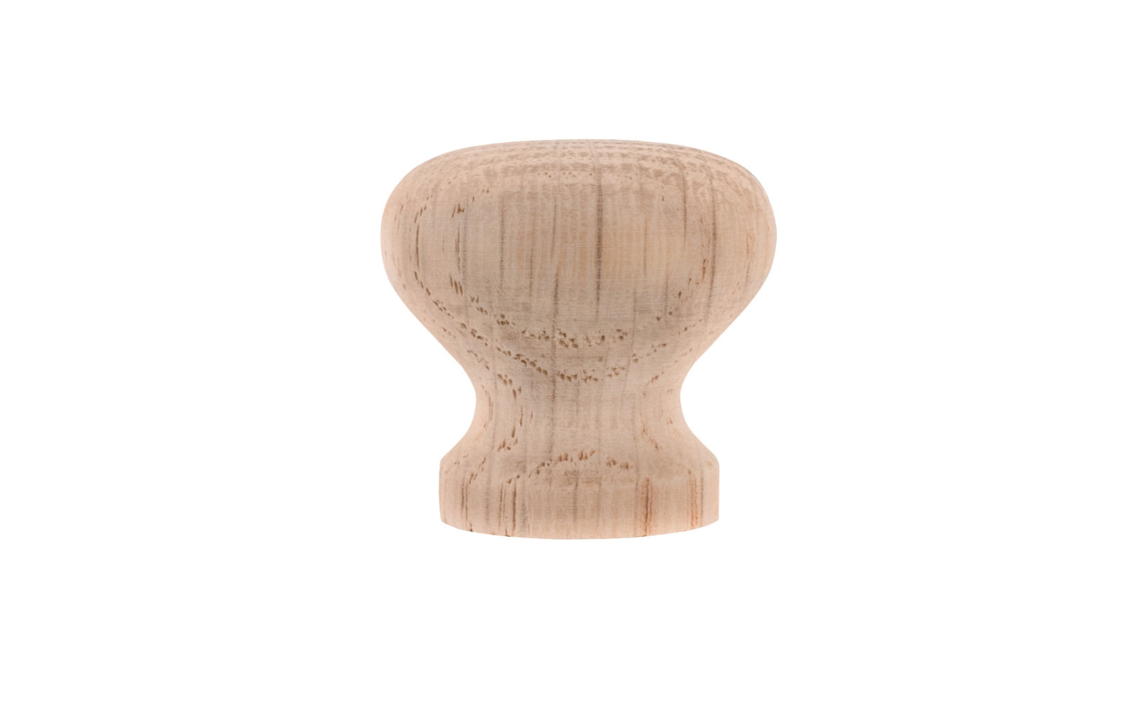 A classic oak wood small round cabinet knob. May be stained, painted, or varnished if desired. Late 19th Century, American-Oak, Craftsman style of hardware, but fits with current contemporary styles. Great for drawers, kitchen cabinets, smaller doors, furniture, cabinet doors. 1" diameter knob.