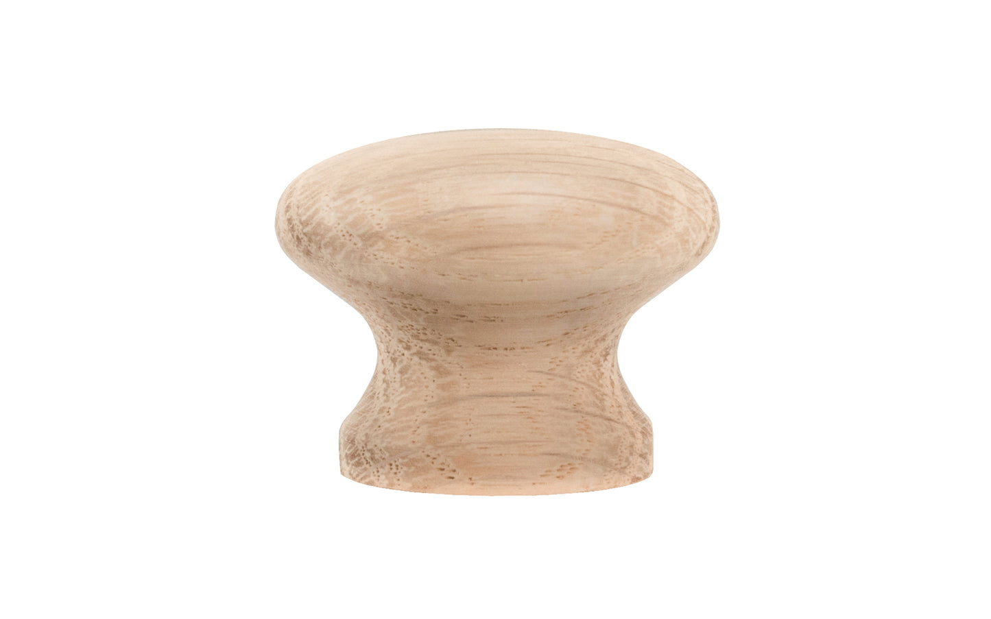 A classic oak wood round cabinet knob, & may be stained, painted, or varnished if desired. Late 19th Century, American-Oak, Craftsman style of hardware. Great for a wide variety of uses including drawers, kitchen cabinets, smaller doors, furniture, cabinet doors. 1-1/4" diameter knob.