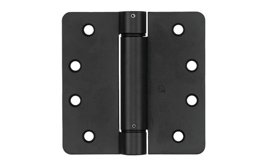 This 4" Oil Rubbed Bronze Finish Spring Hinge is designed for hanging self-closing doors in basements, stairways, garages, & entrances, etc. Can be used in residential, commercial, & apartment buildings. Hinge is UL approved for fire doors. Closing speed is adjustable. Fits standard hinge cutout. 1/4" radius, round corner automatic door-closing spring hinge. Oil Rubbed Bronze Finish on cold-rolled steel material. Sold as a single hinge in pack.  National Hardware Model No. N350-850.
