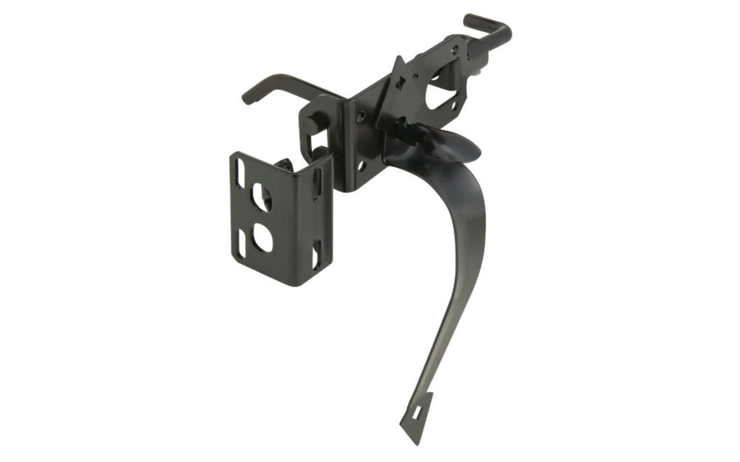 This Black Finish Gate Latch Set works like a heavy-duty barrel bolt plus deadbolt. Operates with thumb latch when in unsecured position. For use on in-swinging or out-swinging gates. Bolt can be padlocked. Fits gate up to 3" thick. National Hardware Catalog Model No. N178-616. 038613178618