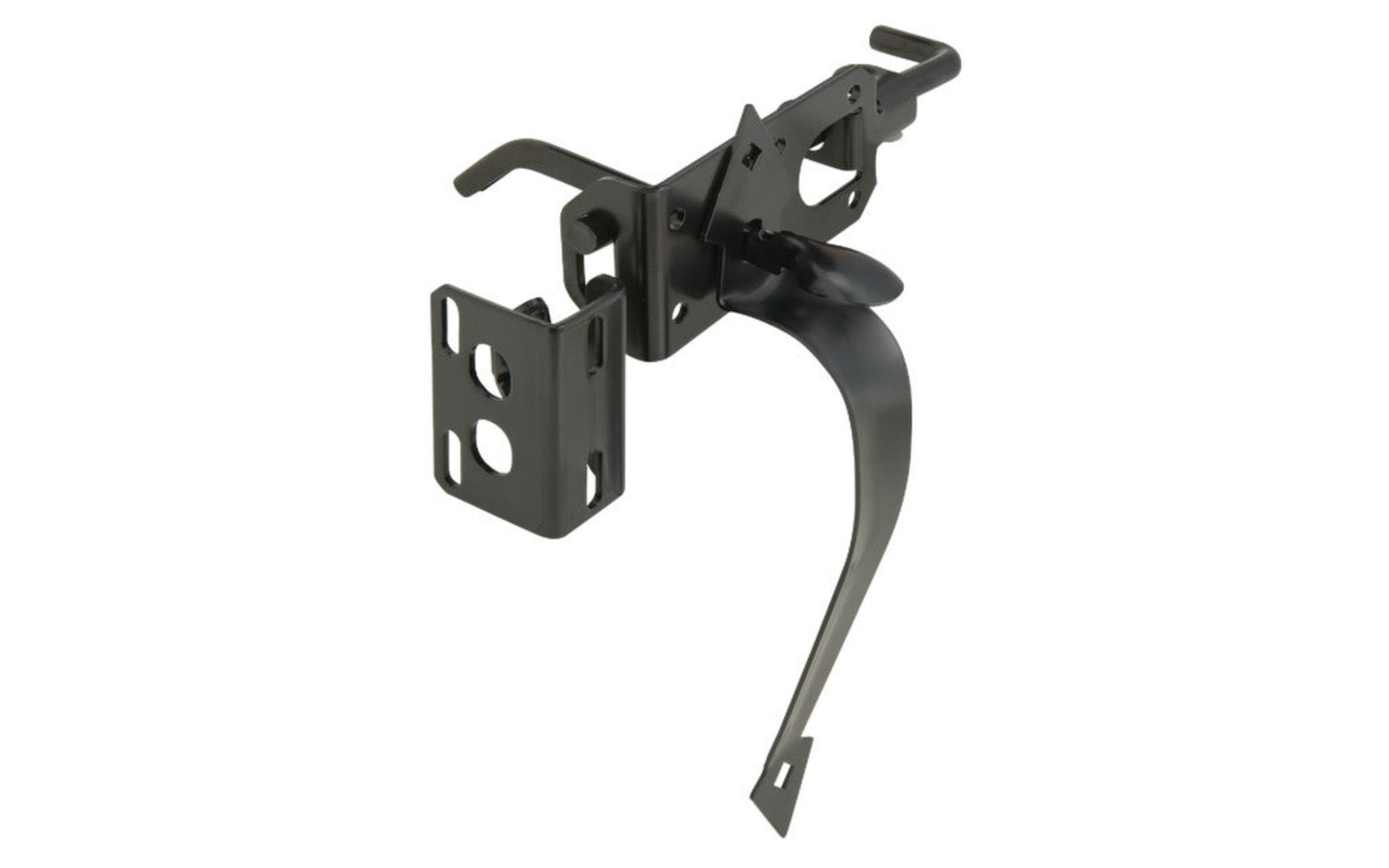 This Black Finish Gate Latch Set works like a heavy-duty barrel bolt plus deadbolt. Operates with thumb latch when in unsecured position. For use on in-swinging or out-swinging gates. Bolt can be padlocked. Fits gate up to 3" thick. National Hardware Catalog Model No. N178-616. 038613178618