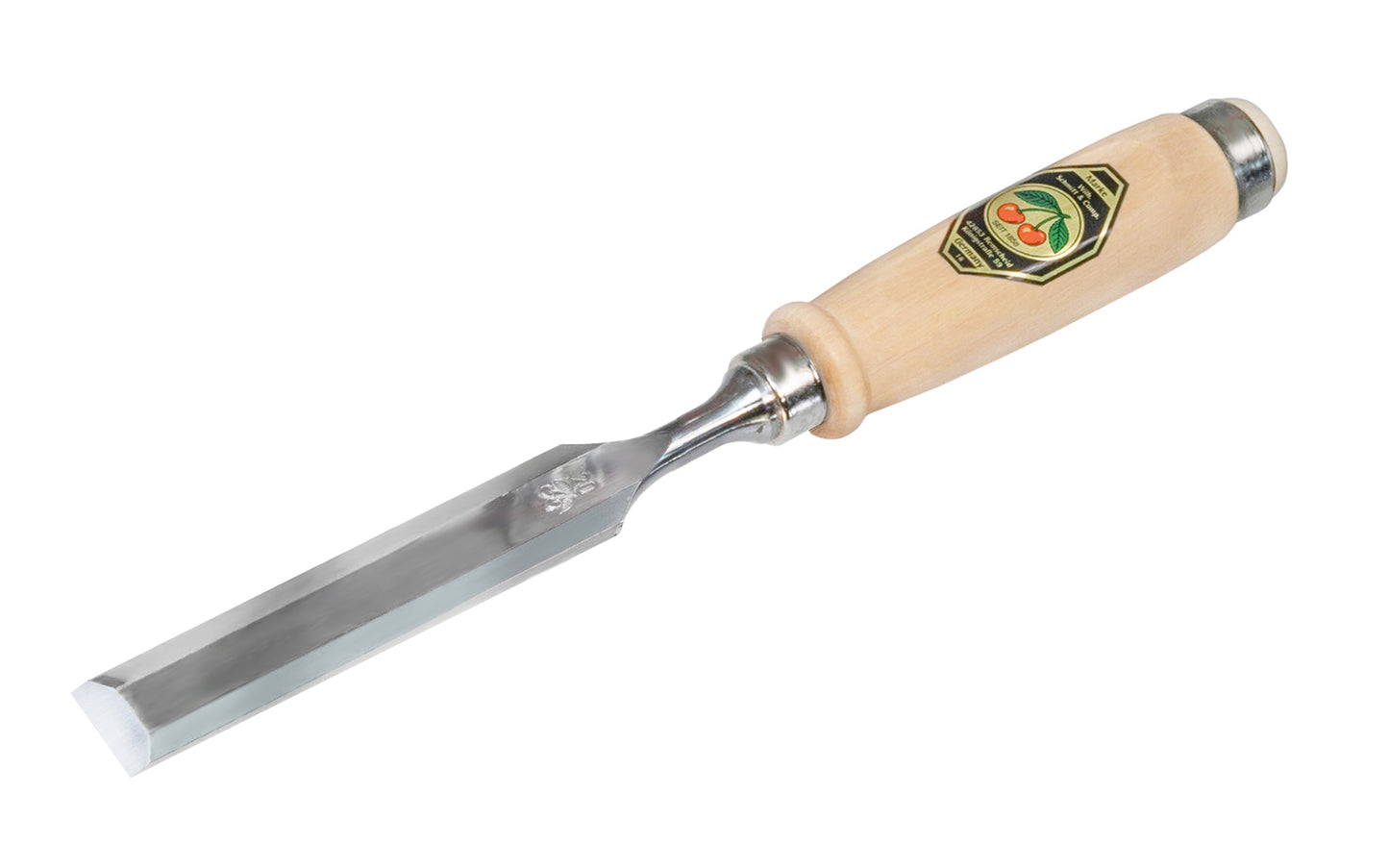 Made in Germany ~ Two Cherries · 1001 series ~ high carbon steel ~ Tempered to Rc61 Rockwell ~ Varnished flat Hornbeam handle - Stechbeitel - Firmer Chisel - short length, light pattern, bevelled edges, Flat hornbeam handle - bevel edge - steel ferrule ~ Use with mallets - 20 mm - 20MM Wide - 4016649101455 - 1001/020