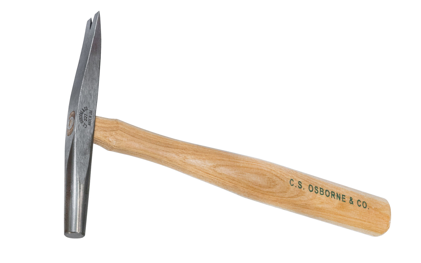 Made in USA · Models No. 227 ~ A quality American-made wood heel hammer made by C.S. Osborne. Made of forged steel material, this hammer is sturdy & durable with a very nice well-balanced feel in the hand. Used by saddlers, luggage manufacturers & by the pocket book trade. Leather working hammer  CS Osborne Hammer ~ 096685561325