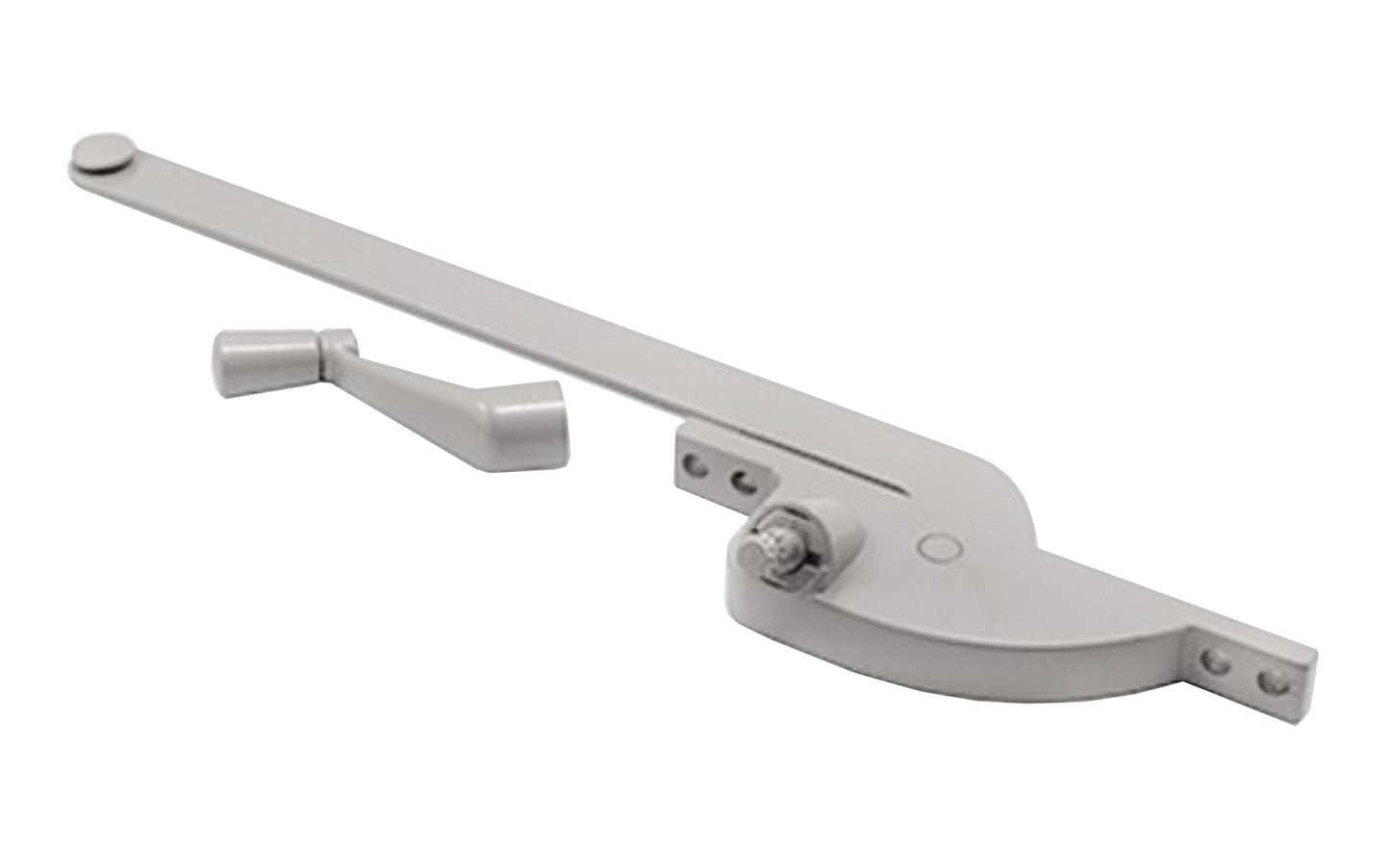 Right-Hand Teardrop Type Casement Operator. Made of Aluminum material. For metal casement window. 9" steel constructed arm. 5/16" spindle, mounts on 3-7/8" or 4-3/4" hole spacings. Contains 1 operator with matching crank handle & mounting screws. Made by Prime Line. 049793035080. Model H 3508.