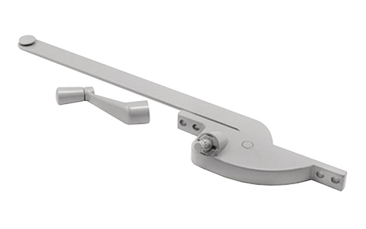 Right-Hand Teardrop Type Casement Operator. Made of Aluminum material. For metal casement window. 9" steel constructed arm. 5/16" spindle, mounts on 3-7/8" or 4-3/4" hole spacings. Contains 1 operator with matching crank handle & mounting screws. Made by Prime Line. 049793035080. Model H 3508.