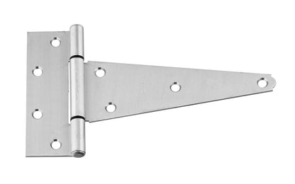 Heavy duty stainless T-hinge is for applications with wide mounting surfaces. Tight pin for right or left hand applications. Rust-resistant; ACQ safe - safe for use with premium woods like cedar & redwood. Bearing design eliminates metal-to-metal contact for smooth, quiet operation. Available in 4", 6", 8" & 10" sizes