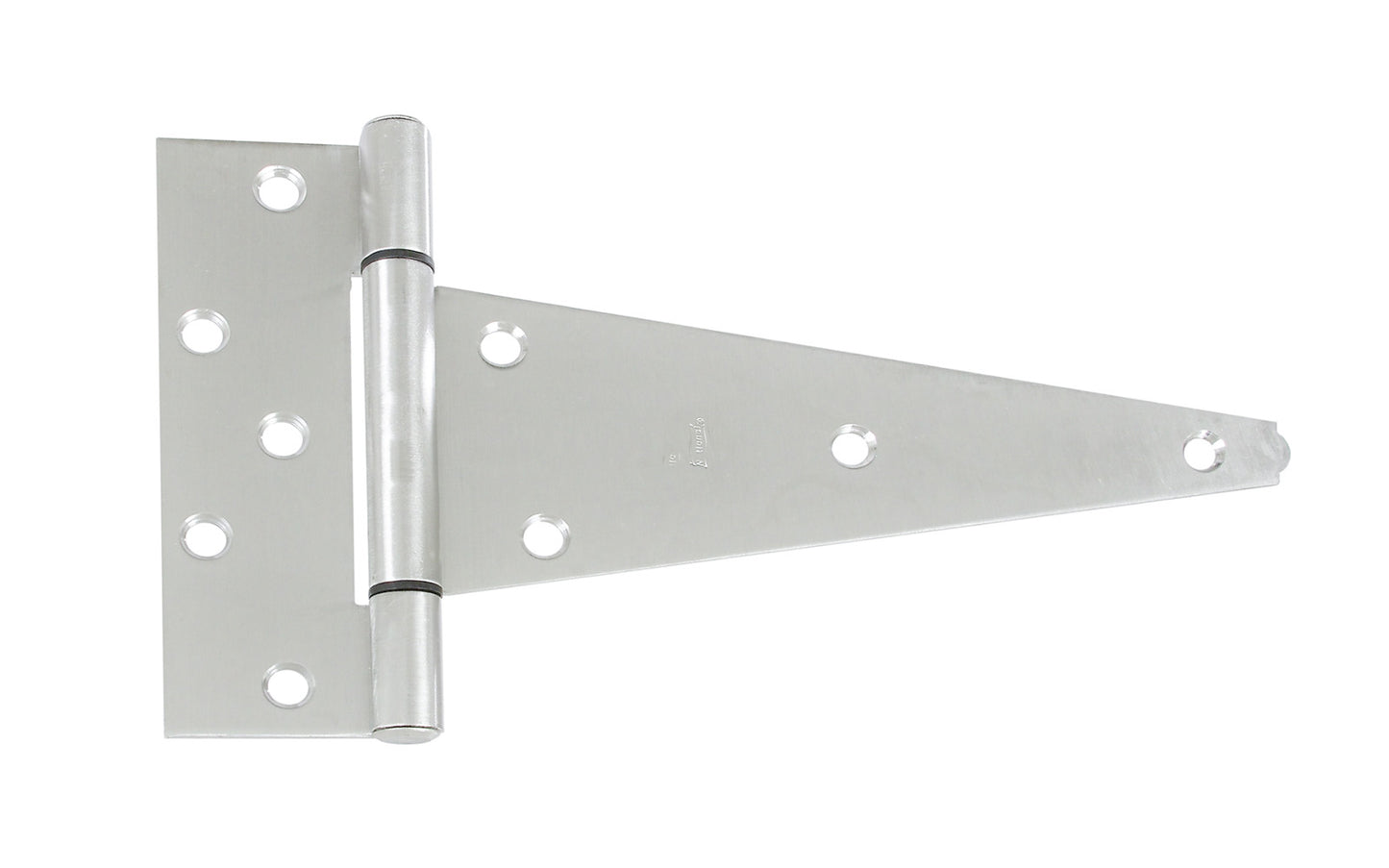 Heavy duty stainless T-hinge is for applications with wide mounting surfaces. Tight pin for right or left hand applications. Rust-resistant; ACQ safe - safe for use with premium woods like cedar & redwood. Bearing design eliminates metal-to-metal contact for smooth, quiet operation. Available in 4", 6", 8" & 10" sizes