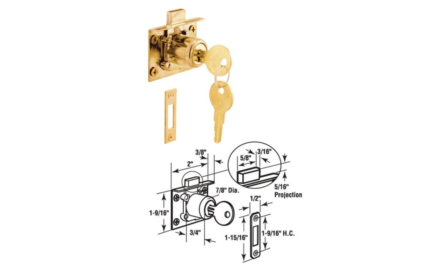 Drawer & Cabinet Lock & Keeper, Keyed Different