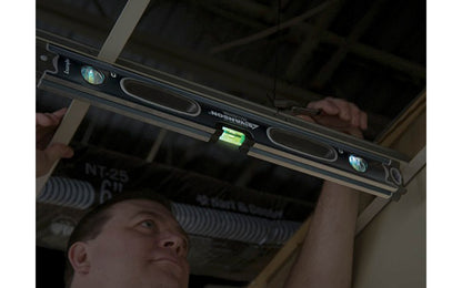 Swanson 24" Light Box Beam Level. Super Bright LEDs simultaneously light all 3 vials for low-light areas. V-grooved for working with round stock. Ruler measurements in centimeters & inches. High-grade aluminum frame. Swanson model No. BLL24M. 038987522413
