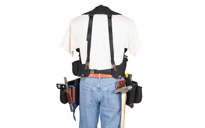Occidental Leather "Builders' Vest" Framer Package system is a compact tool vest carrying system, loaded with holders & pockets. A belt-free system combined with clip-on framing bags. 36 total pockets & tool holders. Special tool vest system No. 2585. Made of industrial nylon material & genuine leather. 759244275605