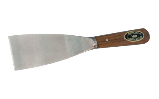 Crown Tools 2" Filing Knife with a flexible spring-tempered blade. High quality putty knife for filing holes, cracks, etc. Walnut wood handle. Made in Sheffield, England. Model 312.