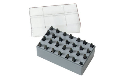C.H. Hanson 1/8" Letter Stamp Set. 1/8" steel stamps for marking wood, metal, leather, & plastics. Identify tools, keys, household goods, bicycles, & many other items permanently. High alloy steel, heat-treated. Contains 1 each A thru Z plus an ampersand (&). 1/8" size alphabet stamp set. CH Hanson Model No. 20200.   Made in USA.