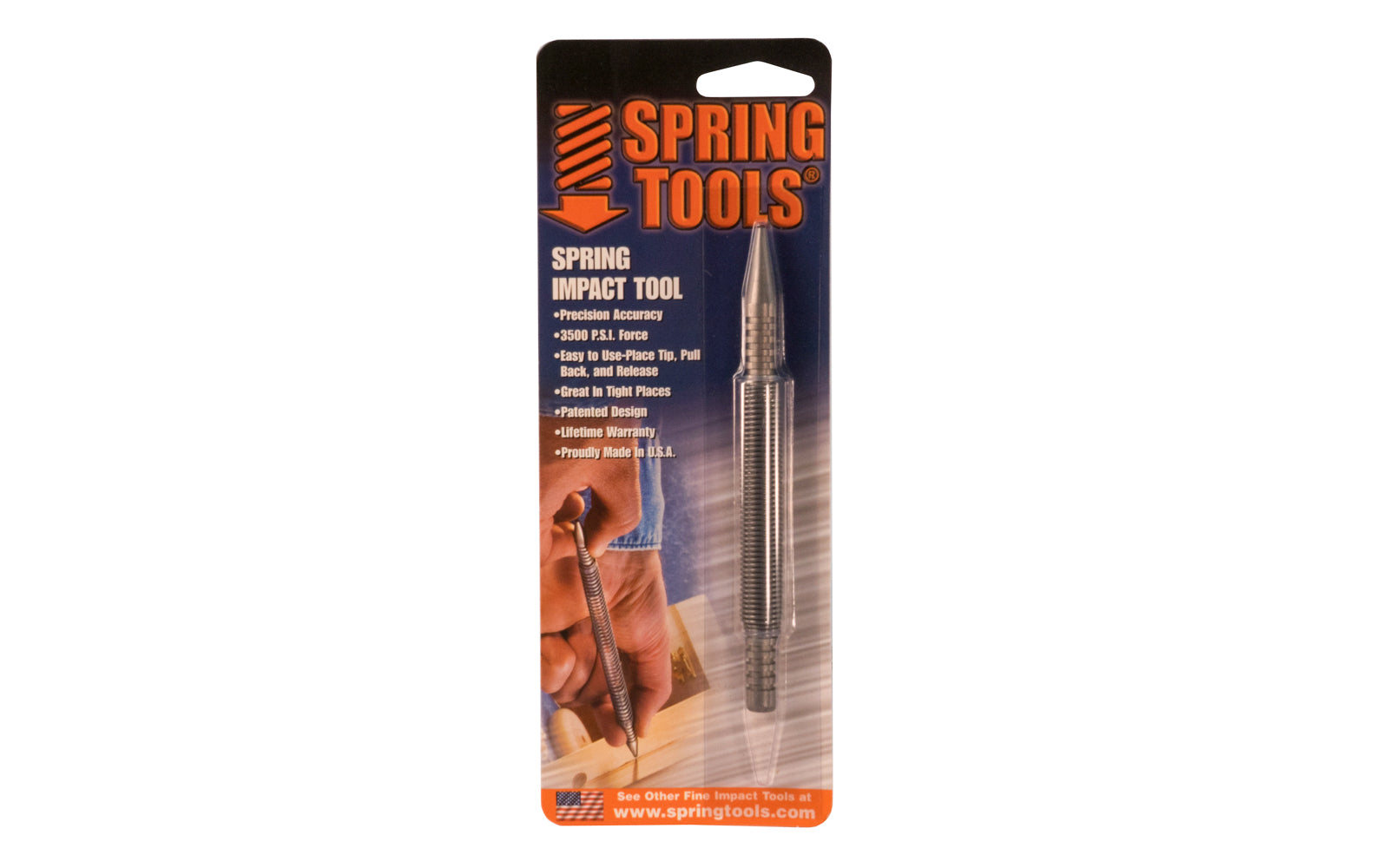 Noxon "Spring Tool" 1/32" Nail Set. This spring tool nail setter is a tool to drive finish nails below the surface of wood. Choose cup diameter which matches nail head. This 1/32" nail setter is best suited for #3 and #4 finish nails. No hammer is needed, but you may use one if you wish. Make certain to strike the end squarely with hammer.  Made in USA.