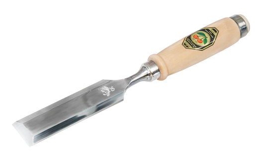 Made in Germany ~ Two Cherries · 1001 series ~ high carbon steel ~ Tempered to Rc61 Rockwell ~ Varnished flat Hornbeam handle - Stechbeitel - Firmer Chisel - short length, light pattern, bevelled edges, Flat hornbeam handle - bevel edge - steel ferrule ~ Use with mallets - 30 mm - 30MM Wide - 4016649101707 - 1001/030