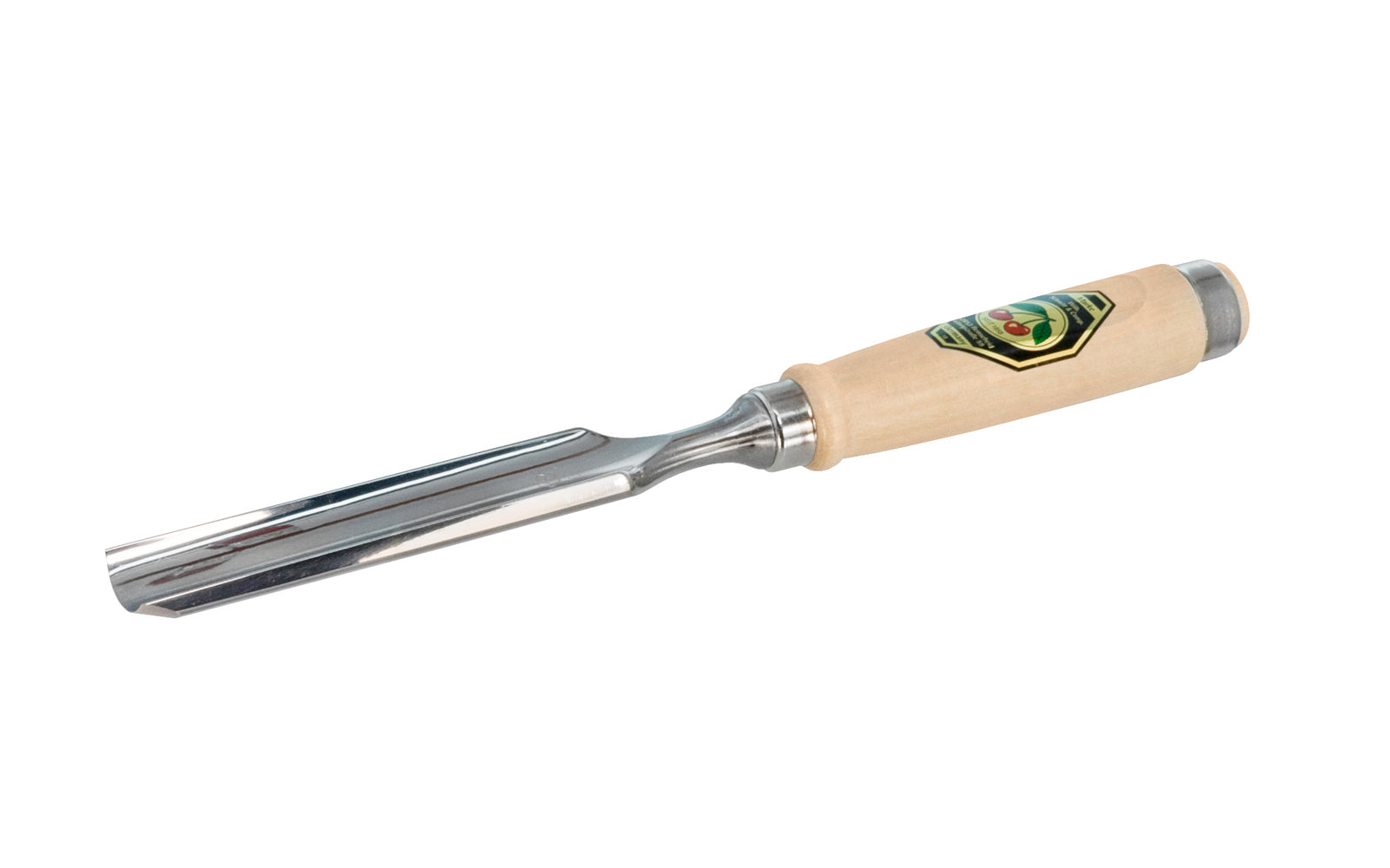 Model 1431-30MM. A 30 mm Firmer Gouge made by Two Cherries in Germany. It has an curve in the length of the blade with the cutting bevel on the outside, known as an out-cannel gouge, for use in working concave hollows. Two Cherries Series 1431. Steel Ferrule. High carbon steel, Tempered to Rc61 Rockwell. Made in Germany
