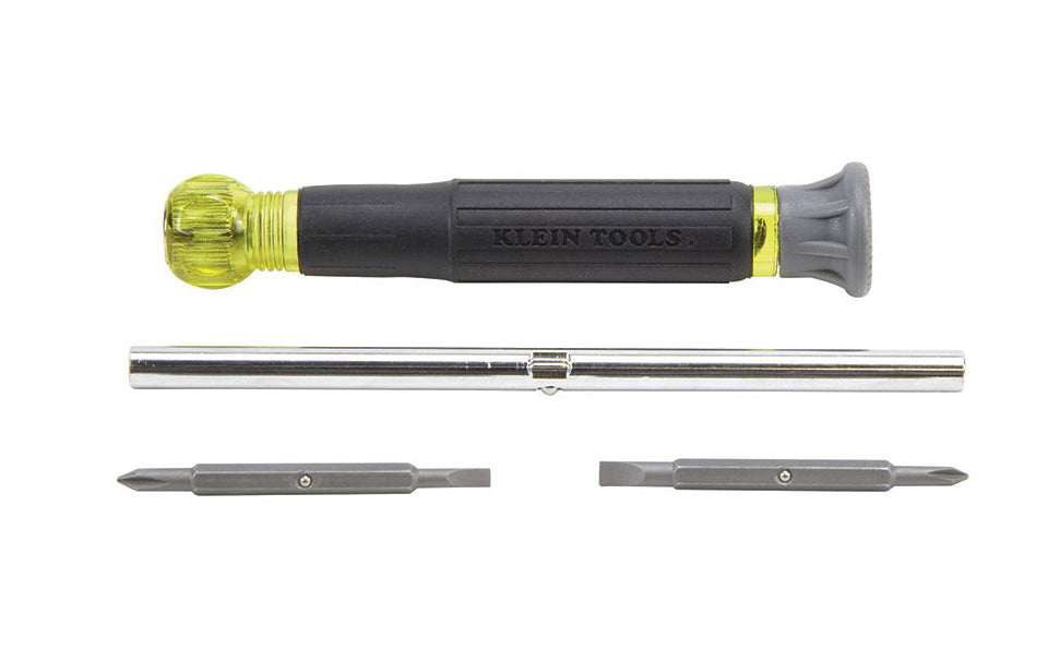 Klein Tools Electronics Screwdriver Model 32581 with four different non-magnetic tips in one tool, includes #0 & #00 Phillips plus 1/8" (3.2 mm) & 3/32" (2.4 mm) slotted tips. Heat treated precision ground tips. Rotating cap for optimum & precise control. Interchangeable shaft for quick bit switch out. 092644325816