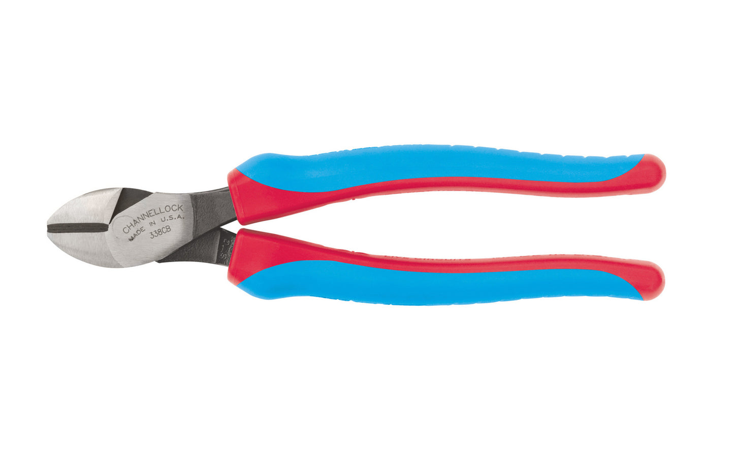 Channellock 8-1/4" Diagonal Cutting Pliers "Code Blue XLT". Model 338CB. Forged high carbon U.S. steel for maximum strength & durability is specially coated for rust prevention. Precision-machined knife & anvil style cutting edges ensure superior performance & longevity. Diagonal Cutters. Made in USA.