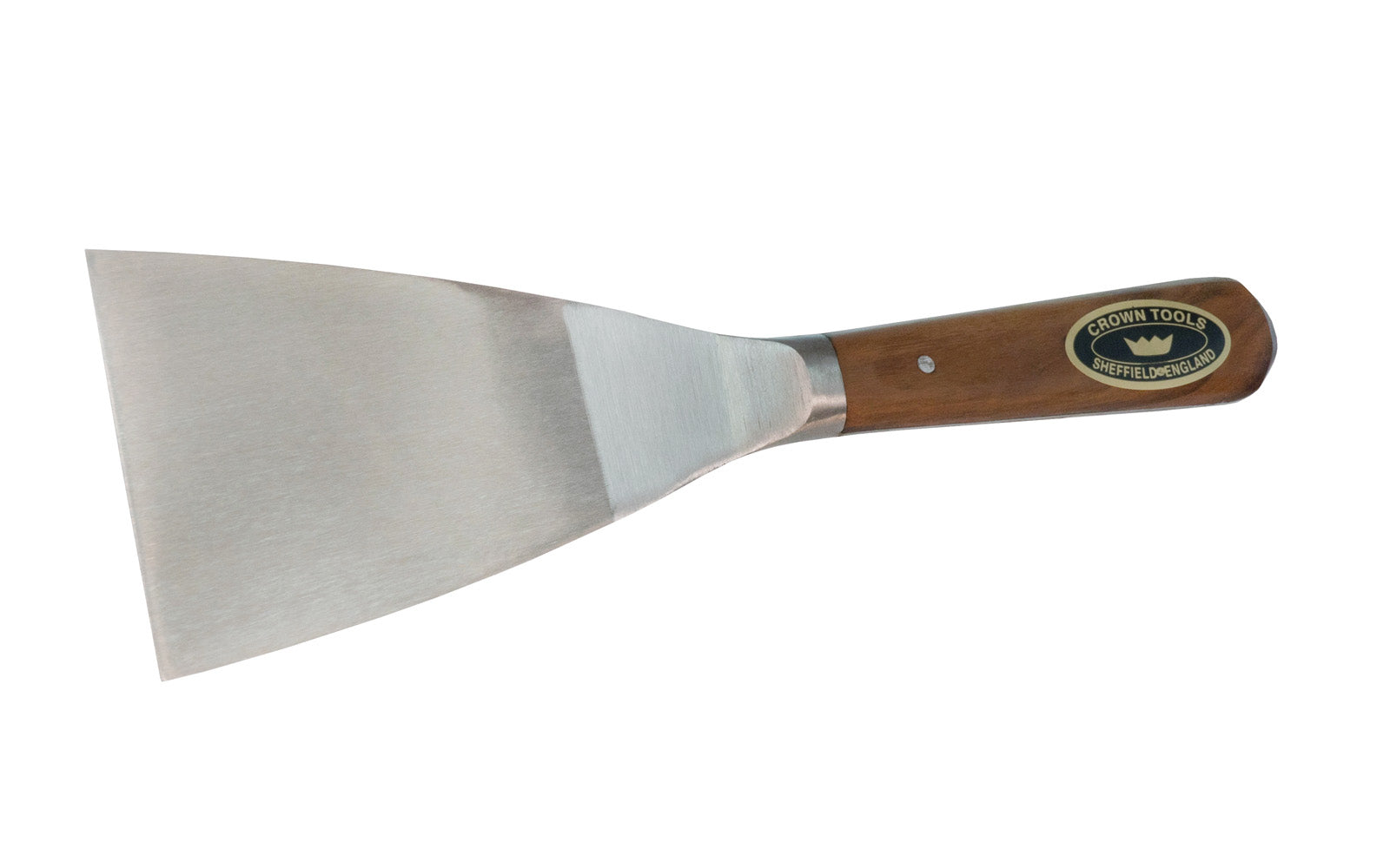 Crown Tools 3" (76 mm) Filing Knife with a flexible spring-tempered blade. High quality putty knife for filing holes, cracks, etc. Walnut wood handle. Made in Sheffield, England. Model 314.