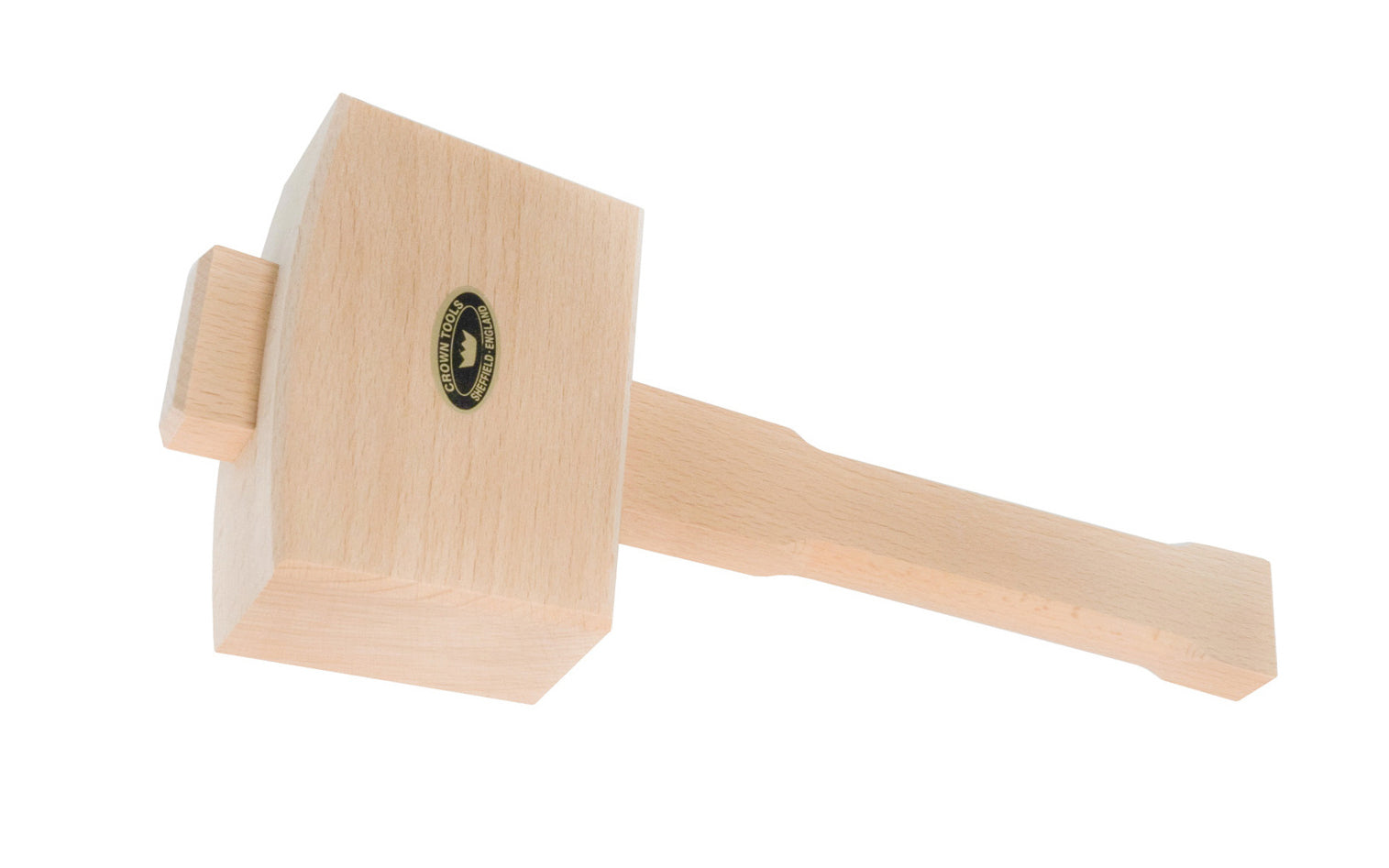 4-1/2" Beechwood mallet made by Crown Tools in England. Model 106. High quality mallet is very sturdy & durable. Manufactured from the finest kiln dried Beech. Great for woodworking applications, chisel work, cabinet making, boat building, furniture work, & more. Handle is not lacquered. Made in Sheffield, England. 