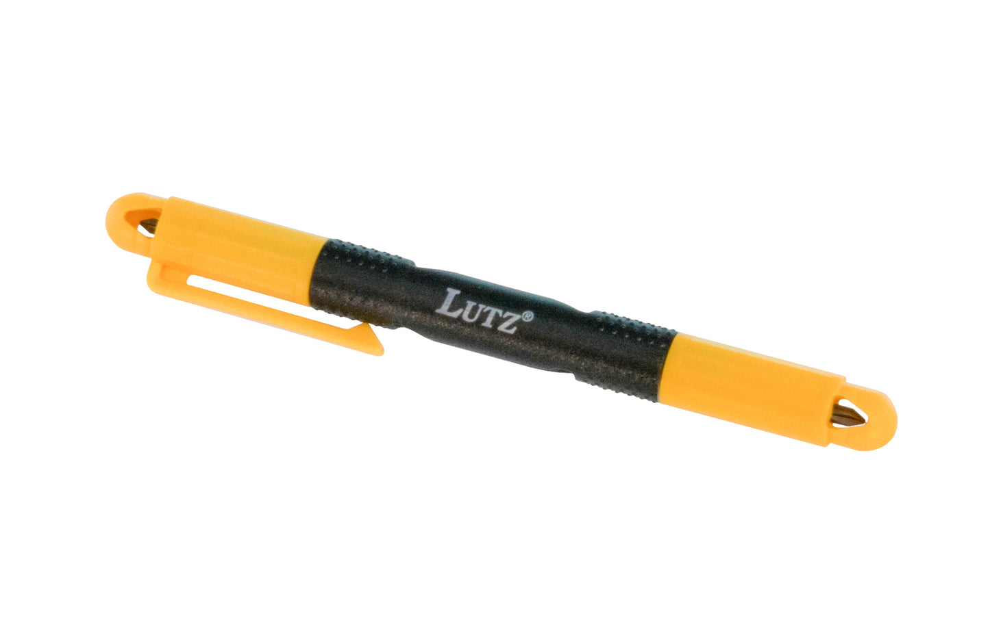 Lutz 4-in-1 Pocket Mini Screwdriver. Includes #0 & #000 phillips bits & 1/16" & 3/32" slotted bits. Pen size screwdriver. Tough hard plastic body. Pocket clip attached. 052427240088