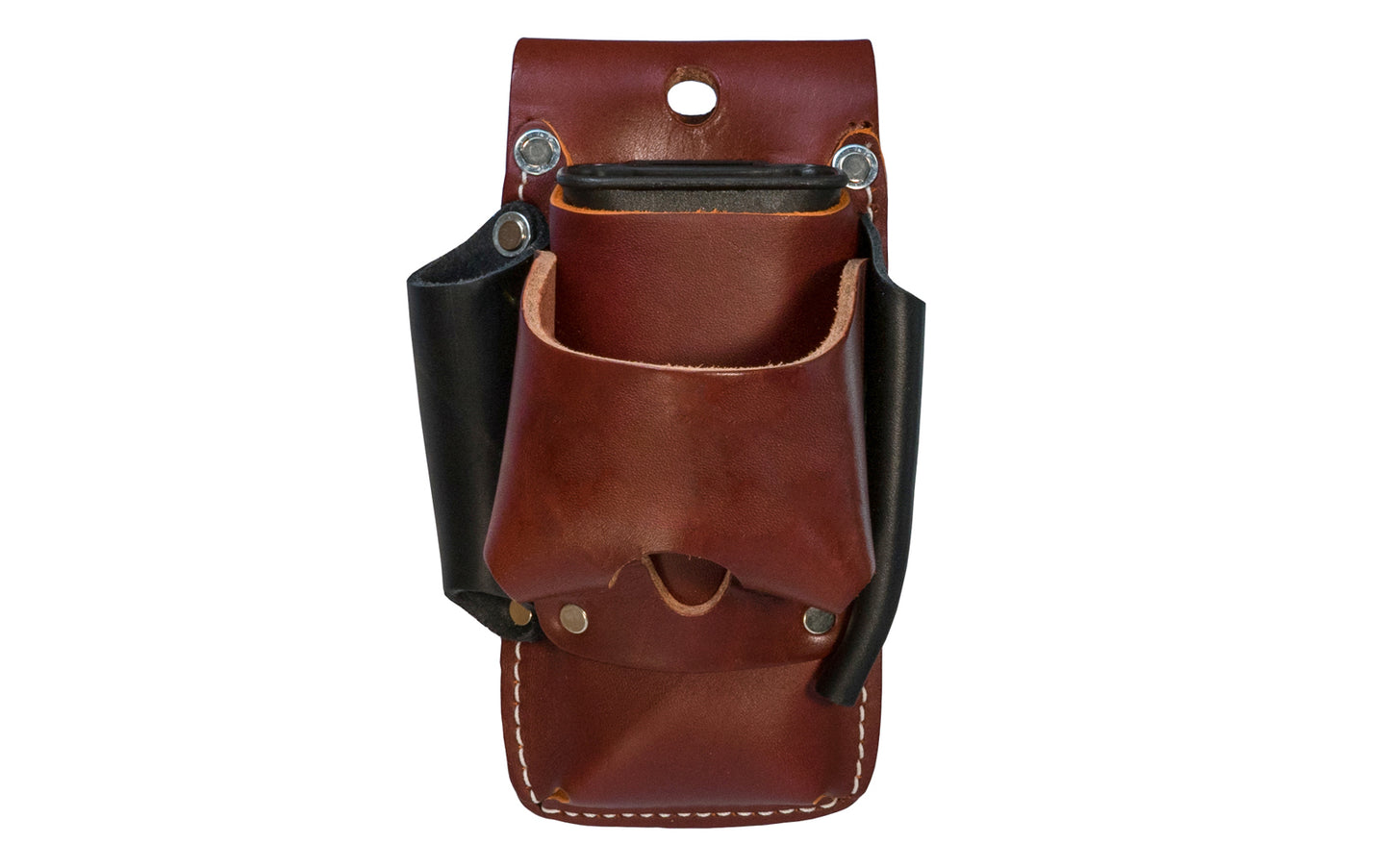 Made in USA - Occidental Leather 4-in-1 holder provides 4x the tool capacity in the space of one holder. Holders for tape, lumber crayon or screw driver, pencil - Riveted - Hammer Holster - Hand Made - 759244305807 - 4-in-1 Tool Holder Holster - Model 5522 - Fits up to a 3" work belt - Made of sturdy genuine leather
