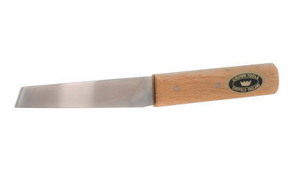 A high quality 4-1/2" Clipt Point Shoe Knife made by Crown Tools in Sheffield, England. The blade is made of carbon steel & is hardened & tempered. The handle is made of un-lacquered Beechwood. Made in Sheffield, England. Model No. 383. 