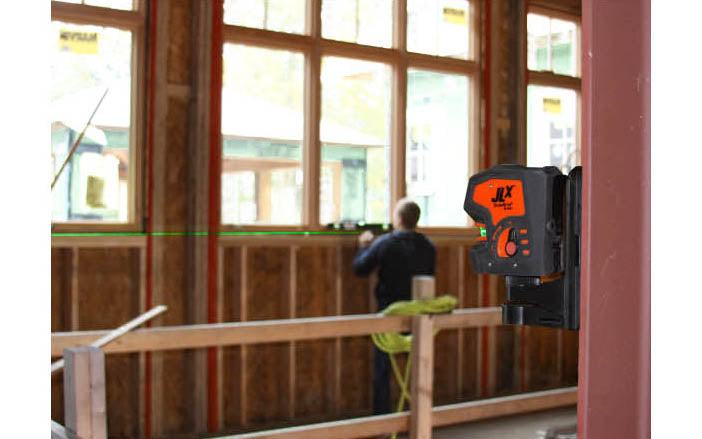 Model No. 40-6681 · Cross-line with 180° coverage on the horizontal beam ~ GreenBrite Technology - 400% more visible than red lasers. Magnetic base. Pendulum lock protects laser during transport. P54 dust & water resistant construction. With battery pack.  049448066810