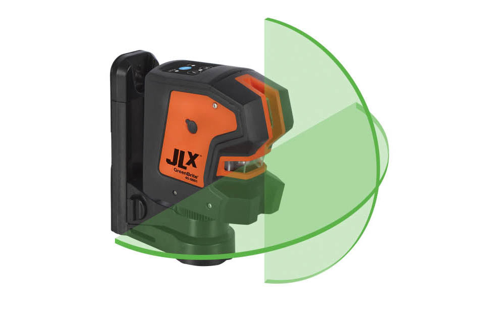 Model No. 40-6681 · Cross-line with 180° coverage on the horizontal beam ~ GreenBrite Technology - 400% more visible than red lasers. Magnetic base. Pendulum lock protects laser during transport. P54 dust & water resistant construction. With battery pack.  049448066810