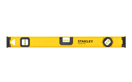 Stanley Tools - Model No. 42-324 ~ 24" Stanley "I-Beam 180" level features a unique 180° rotating vial to accurately measure any angle. Made from heavy-duty aluminum, the I-Beam level provides rigidity & accuracy that lasts. Top read window for easy readability & reference measurements printed directly on the level