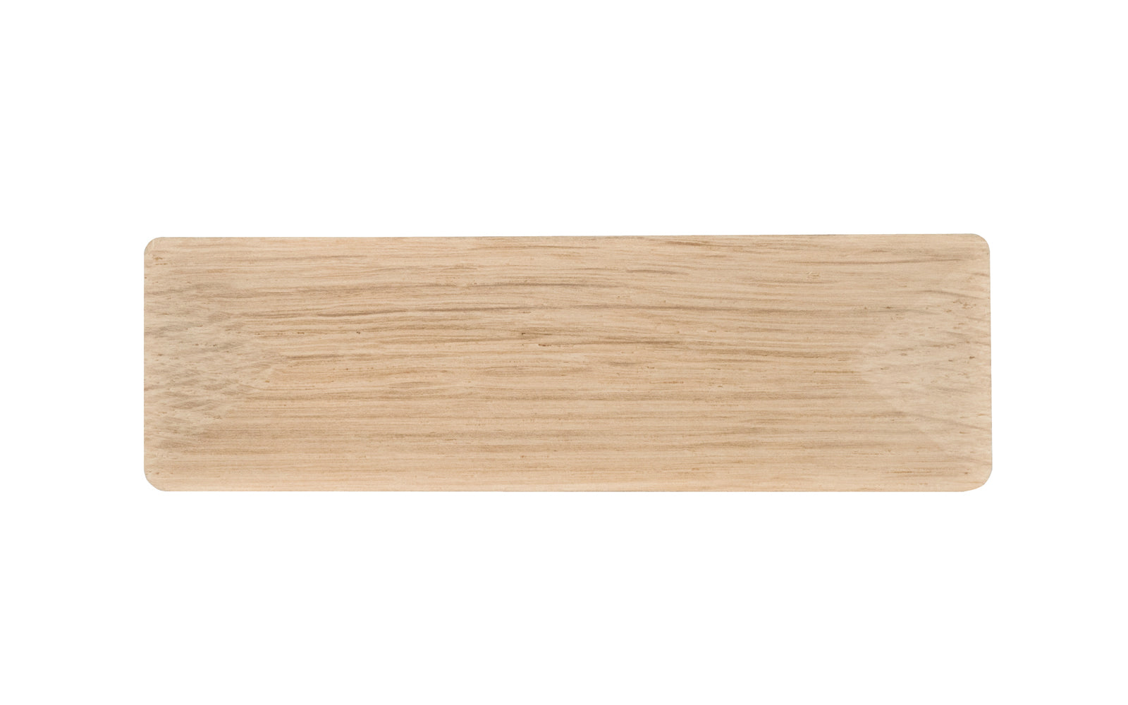 A classic square-edged handle pull made of solid oak material. 3" on centers. This good-looking wood handle has a slight pyramid design & square edges. Designed in the Mission-style / Arts & Crafts, Craftsman style of hardware. 3" spacing of screw holes. Unfinished solid oak wood. May be stained, painted, or varnished.