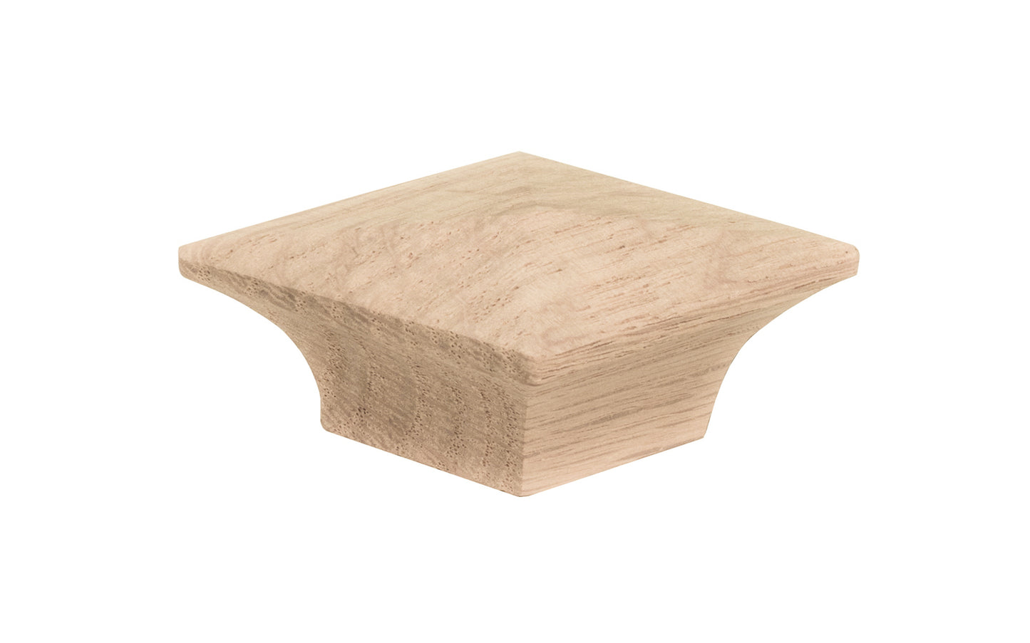 Classic & traditional vintage style wood knob. A diamond shape Oak wood cabinet knob. The knob may be stained, painted, or varnished if desired. The knob is designed in the Mission-style / Arts and Crafts / Craftsman style of hardware. Great for cabinets, drawers, & furniture. 2-1/4" x 1-1/2" size knob.
