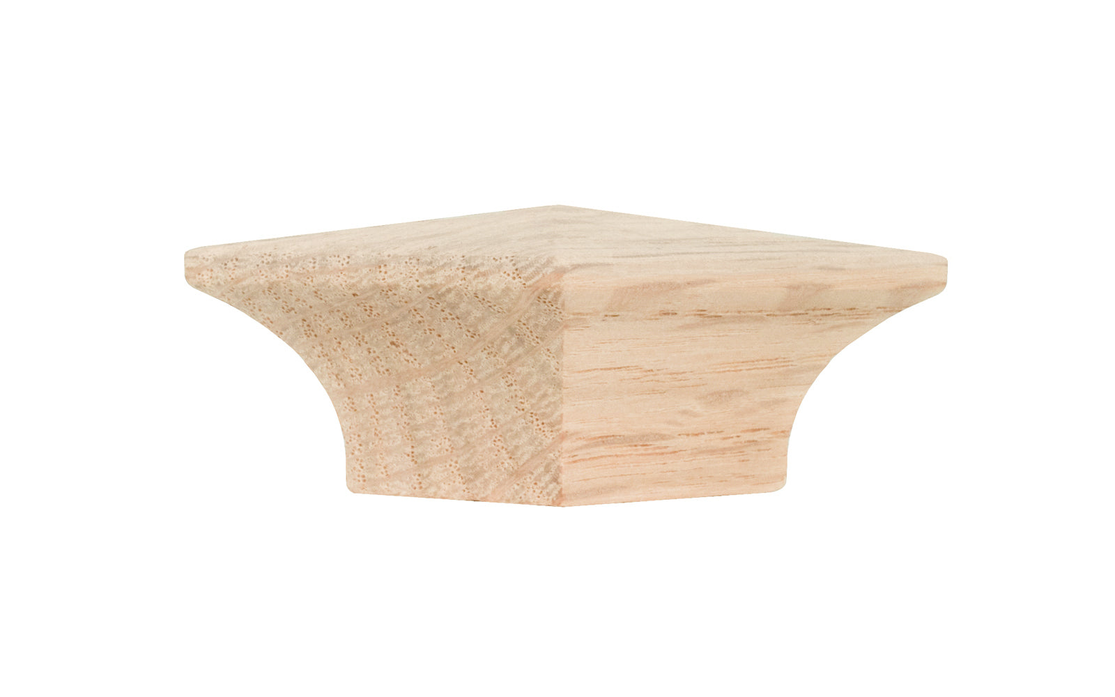Classic & traditional vintage style wood knob. A diamond shape Oak wood cabinet knob. The knob may be stained, painted, or varnished if desired. The knob is designed in the Mission-style / Arts and Crafts / Craftsman style of hardware. Great for cabinets, drawers, & furniture. 2-1/4" x 1-1/2" size knob.