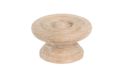 A classic oak wood round cabinet knob with a smooth ring circle design. They may be stained, painted, or varnished if desired. Late 19th Century style of hardware. Great for a wide variety of uses including drawers, kitchen cabinets, smaller doors, furniture, cabinet doors. 1-1/2" diameter knob.