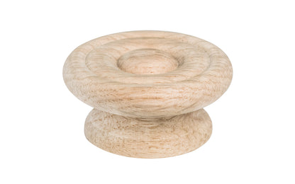 A classic oak wood round cabinet knob with a smooth ring circle design. They may be stained, painted, or varnished if desired. Late 19th Century style of hardware. Great for a wide variety of uses including drawers, kitchen cabinets, smaller doors, furniture, cabinet doors. 2" diameter knob.