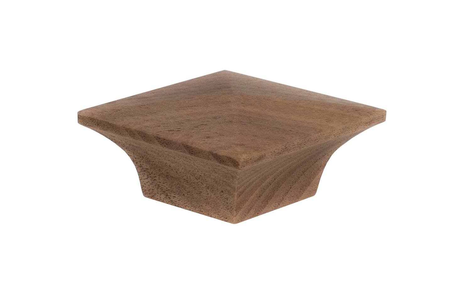 Classic & traditional vintage style wood knob. A diamond shape Walnut wood cabinet knob. The knob may be stained, painted, or varnished if desired. The knob is designed in the Mission-style / Arts and Crafts / Craftsman style of hardware. Great for cabinets, drawers, & furniture. 2-1/4" x 1-1/2" size knob.