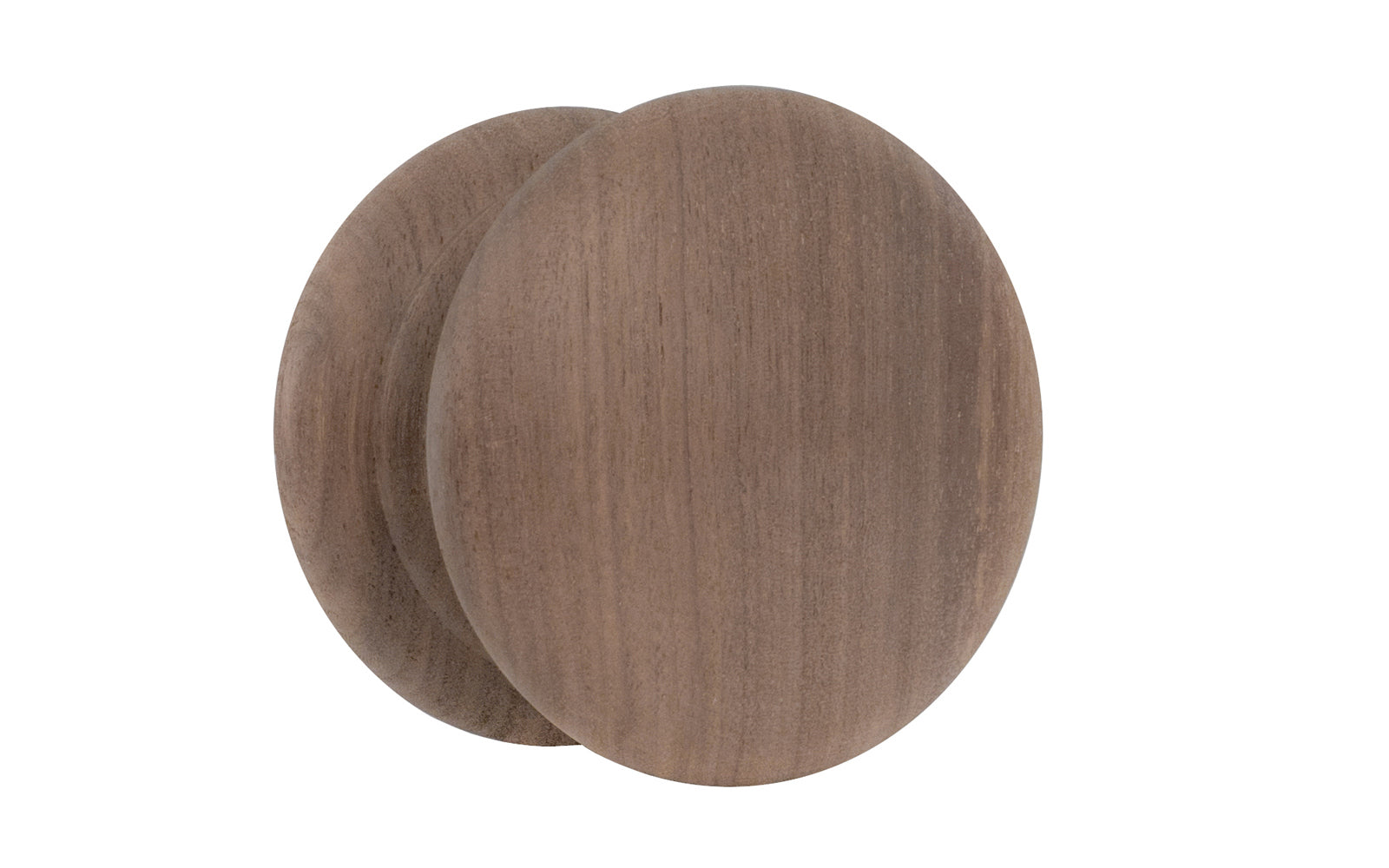A large & classic walnut wood round cabinet knob with a large pedestal shaped base. Made of unfinished walnut wood. These knobs may be stained, painted, or varnished if desired. Large Walnut Wood Cabinet Knob with Large Base. 2-1/2" diameter knob.
