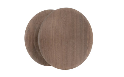 A large & classic walnut wood round cabinet knob with a large pedestal shaped base. Made of unfinished walnut wood. These knobs may be stained, painted, or varnished if desired. Large Walnut Wood Cabinet Knob with Large Base. 2-1/2" diameter knob.