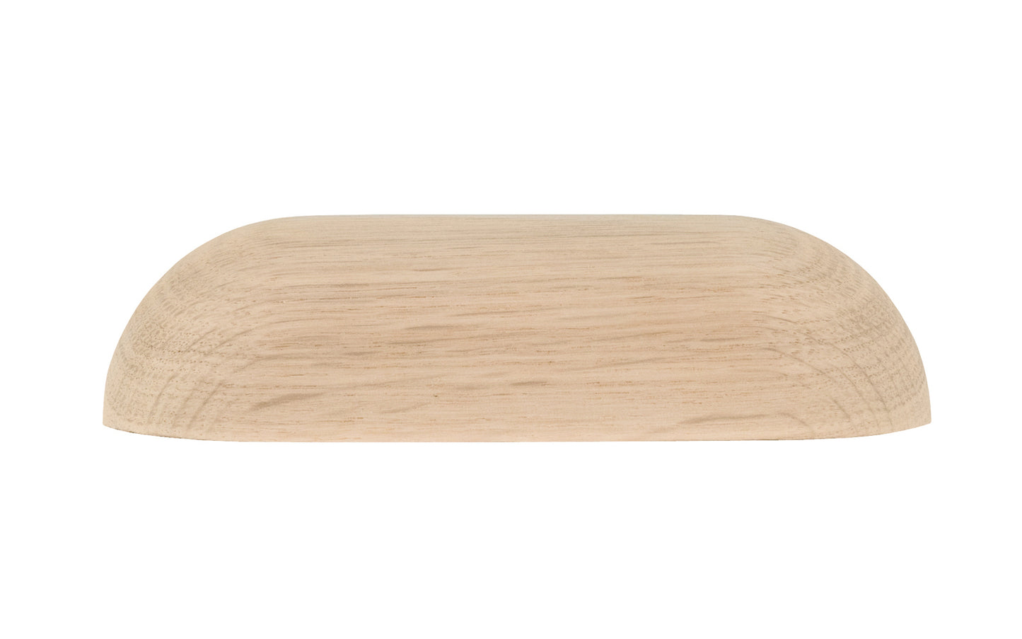 Classic & traditional smooth oak wood handle pull with 3-3/4" On Centers. Made of unfinished solid oak wood, this handle has a smooth feel & nice-looking grain to it. It may even be stained, painted, or varnished if desired. 3-3/4" spacing of screw holes ~ Smooth design ~ Solid oak pull.
