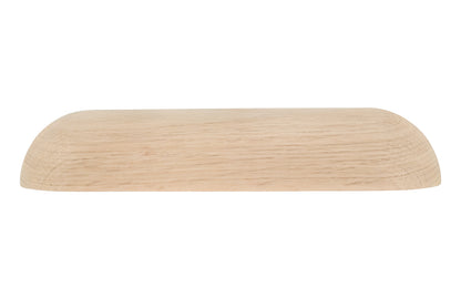 Classic & traditional smooth oak wood handle pull with 5-1/2" On Centers. Made of unfinished solid oak wood, this handle has a smooth feel & nice-looking grain to it. It may even be stained, painted, or varnished if desired. 5-1/2" spacing of screw holes ~ Smooth design ~ Solid oak pull.