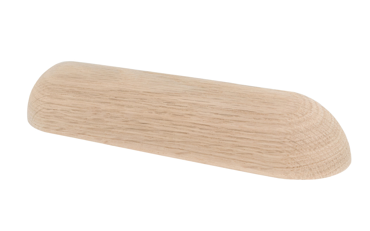 Classic & traditional smooth oak wood handle pull with 5-1/2" On Centers. Made of unfinished solid oak wood, this handle has a smooth feel & nice-looking grain to it. It may even be stained, painted, or varnished if desired. 5-1/2" spacing of screw holes ~ Smooth design ~ Solid oak pull.