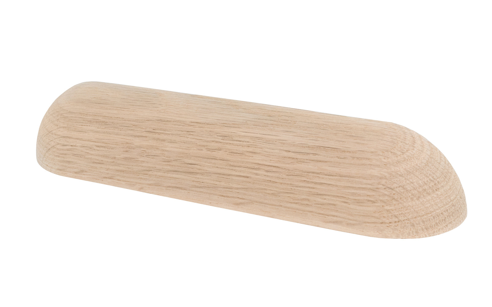 Classic & traditional smooth oak wood handle pull with 5-1/2" On Centers. Made of unfinished solid oak wood, this handle has a smooth feel & nice-looking grain to it. It may even be stained, painted, or varnished if desired. 5-1/2" spacing of screw holes ~ Smooth design ~ Solid oak pull.