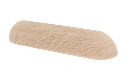Classic & traditional smooth oak wood handle pull with 5-1/2" On Centers. Made of unfinished solid oak wood, this handle has a smooth feel & nice-looking grain to it. It may even be stained, painted, or varnished if desired. 5-1/2" spacing of screw holes ~ Smooth design ~ Solid oak pull.