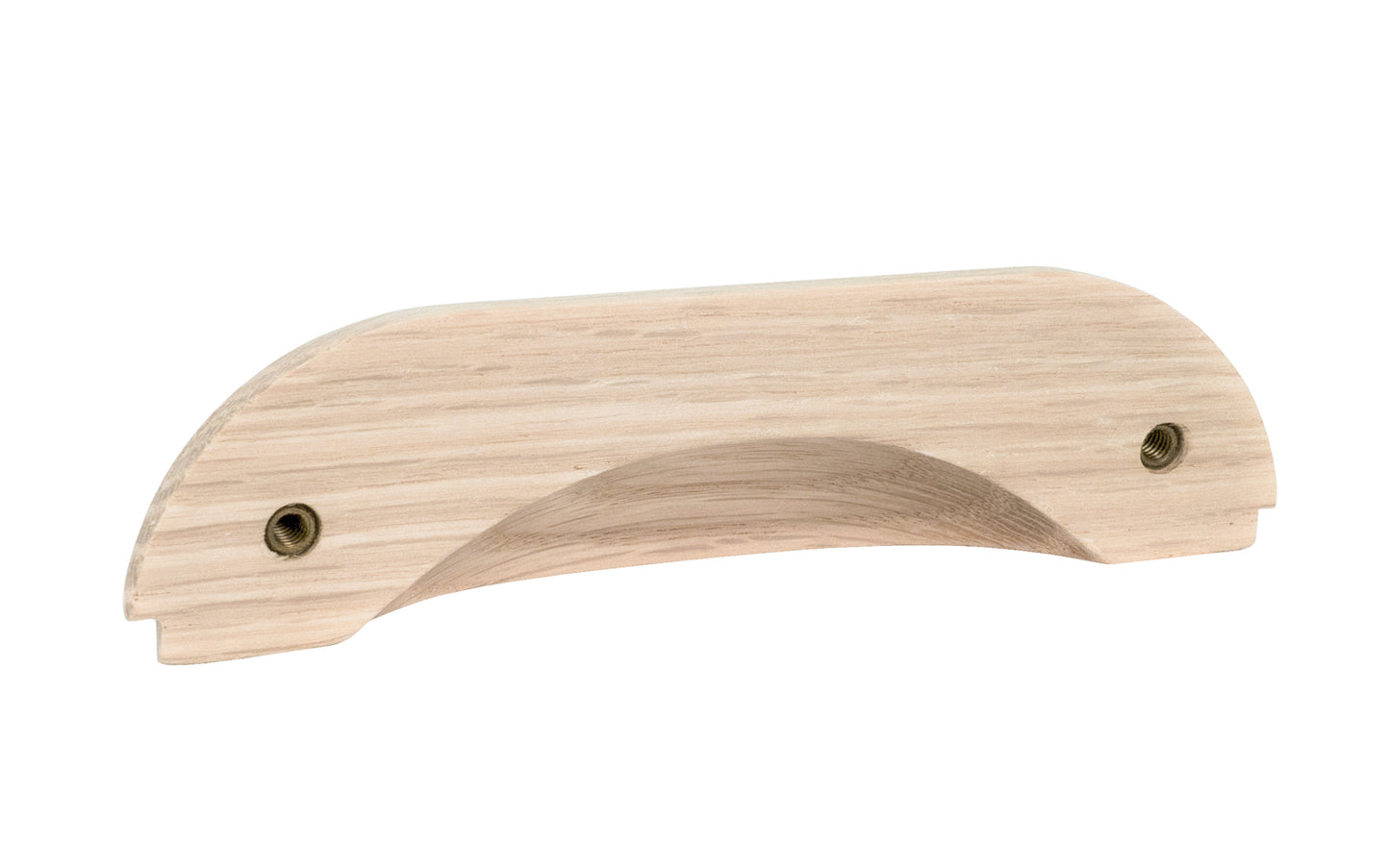 A traditional & intricate design carved oak wood handle pull with 3-3/4" on centers. Made of unfinished solid oak wood, this handle has a smooth feel & nice-looking grain to it. It may even be stained, painted, or varnished if desired. 3-3/4" spacing of screw holes. Solid oak pull.