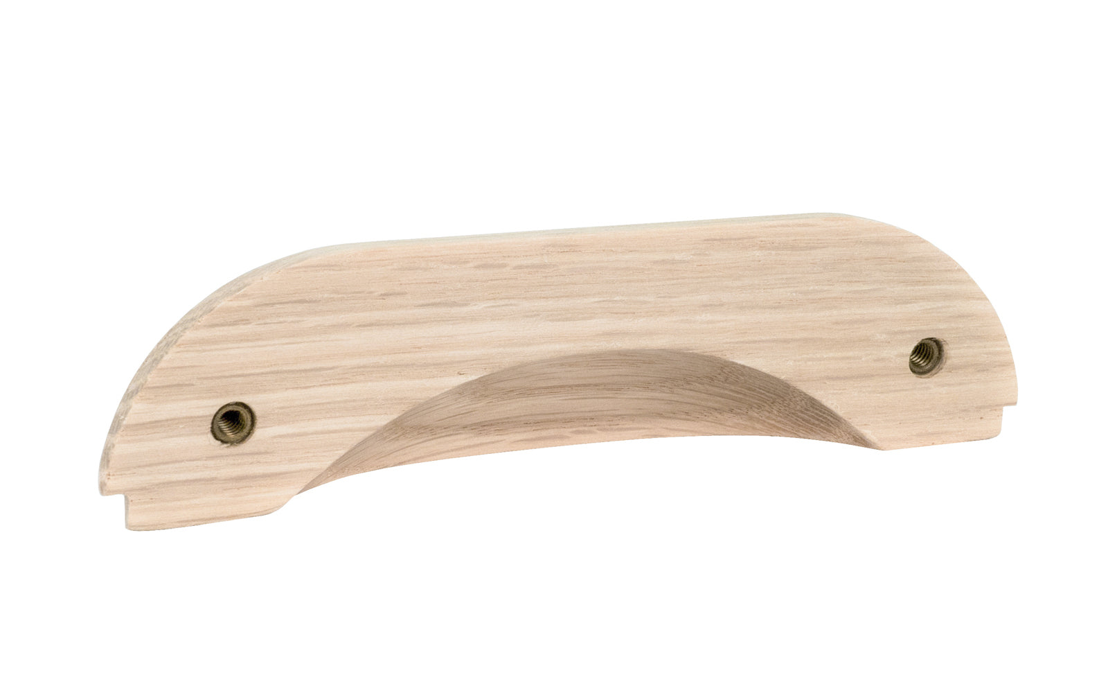 A traditional & intricate design carved oak wood handle pull with 3-3/4" on centers. Made of unfinished solid oak wood, this handle has a smooth feel & nice-looking grain to it. It may even be stained, painted, or varnished if desired. 3-3/4" spacing of screw holes. Solid oak pull.